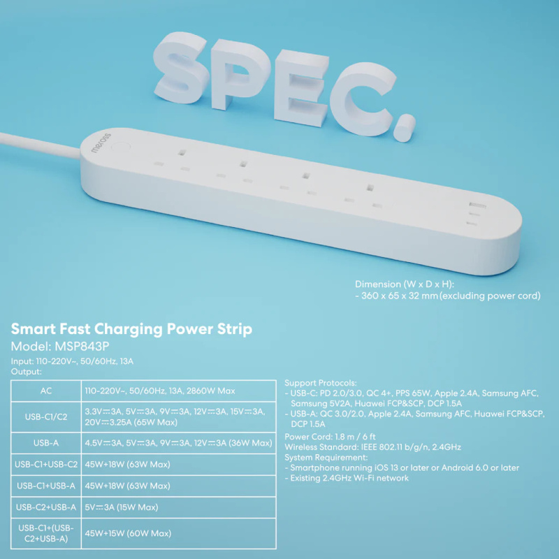 Meross 65w GaN 智能拖板 Apple HomeKit [MSP843P]