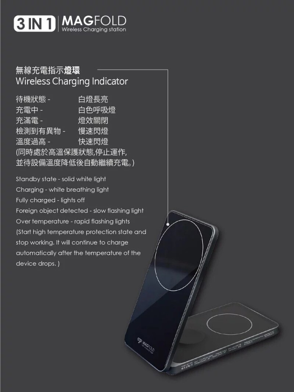 EGO MagFold 3合1 Magsafe 無線摺疊充電座