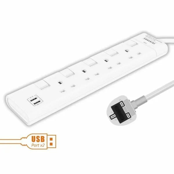 SUNSHINE陽光  ESUB 13A 三位/四位 獨立提示燈開關拖板+兩位USB充電位 (連3米線)