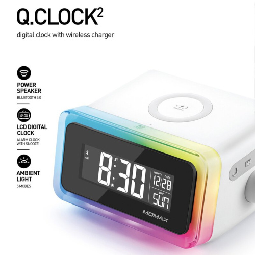 MOMAX Q.Clock 2 幻彩鬧鐘藍牙無線充電座 [QC2]