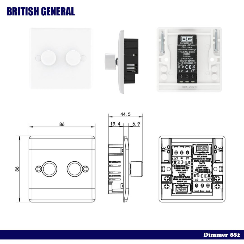 英國 BG British General - Nexus 系列 - 光暗調較 (雙掣) 雙控開關 882