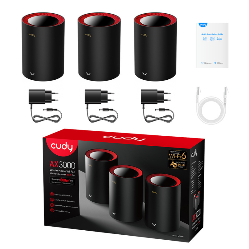 Cudy M3000 AX3000 2.5G Dual Band Wi-Fi 6 Mesh System [3-Pack]