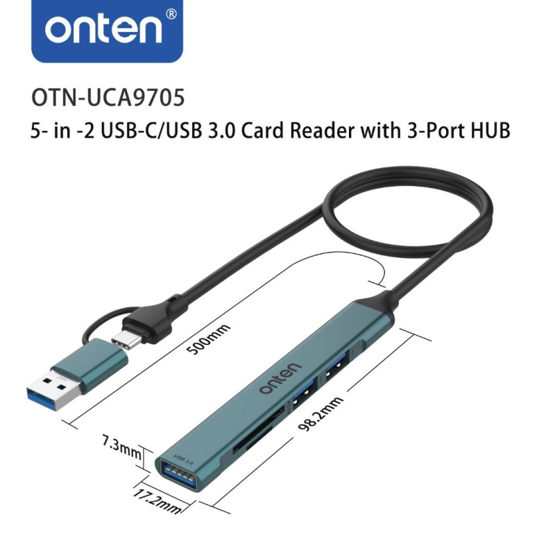 Onten 5 in 2 Type-C / USB3.0 Card Reader with 3 ports USB HUB 集線器 OTN-UCA9705