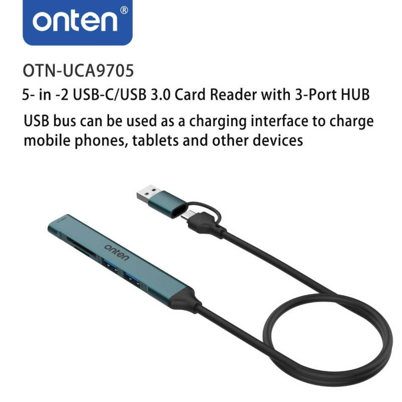 Onten 5 in 2 Type-C / USB3.0 Card Reader with 3 ports USB HUB 集線器 OTN-UCA9705
