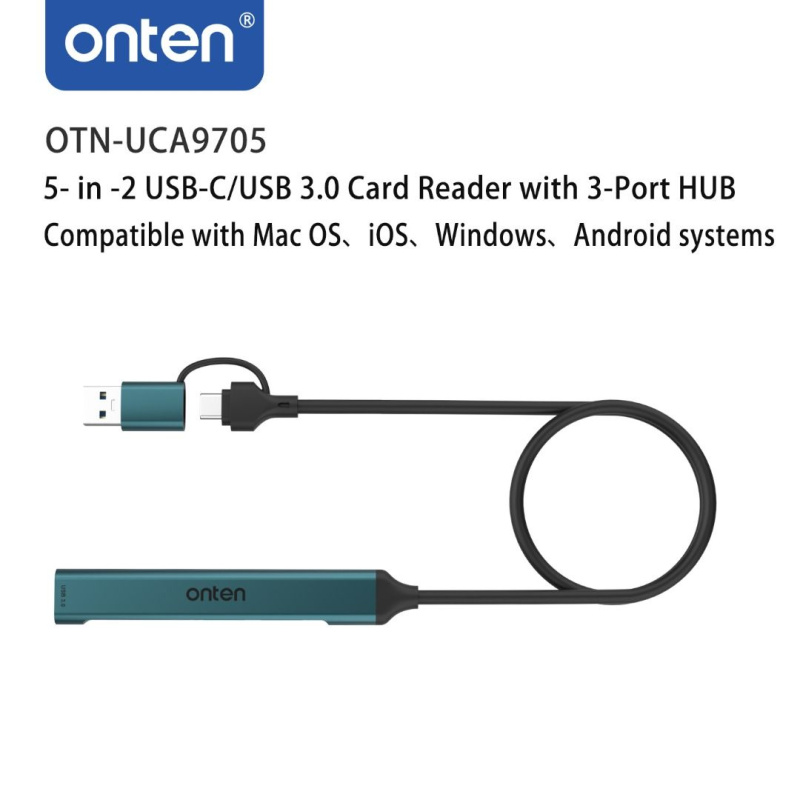 Onten 5 in 2 Type-C / USB3.0 Card Reader with 3 ports USB HUB 集線器 OTN-UCA9705
