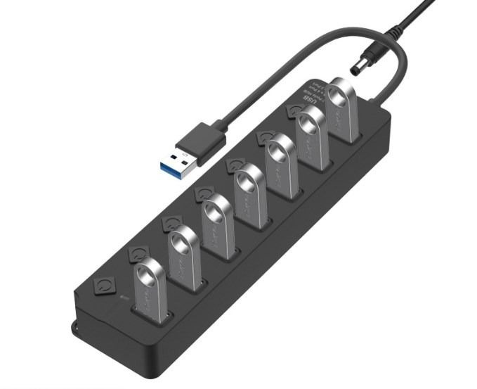 Onten USB x 7 Ports Hub with LED on/off switch and Power Supply Port OTN-5307