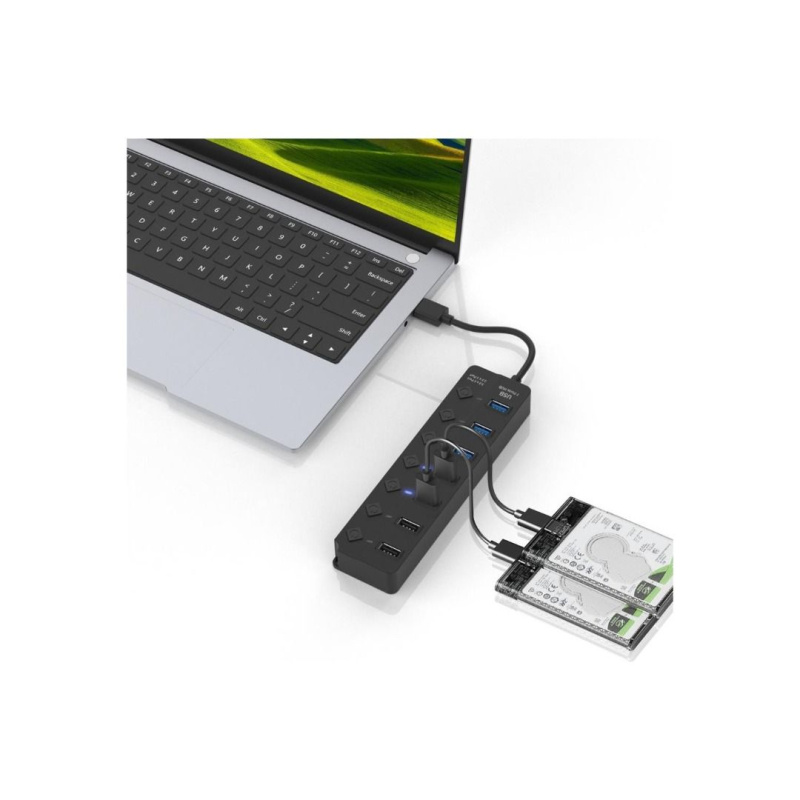 Onten USB x 7 Ports Hub with LED on/off switch and Power Supply Port OTN-5307