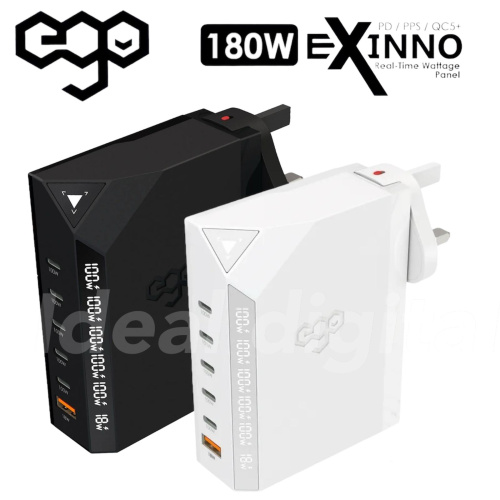 EGO EXINNO+ 180W 即時輸出顯示 6USB充電器 [2色]