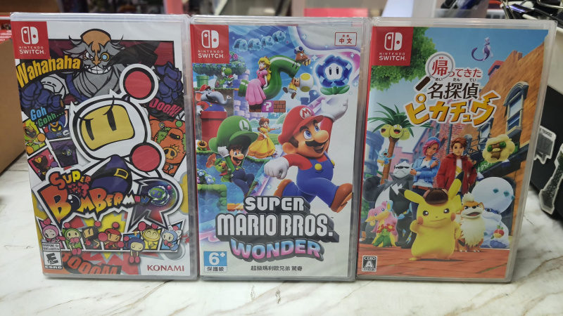 （最強Switch遊戲 3 Combo Set組合）全新 Switch Bomberman + Mario Wonder + Pokemon名偵探 （3款均有齊中文/英文字幕）