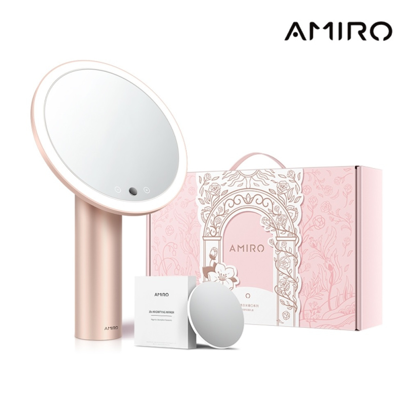 AMIRO Oath自動感光LED化妝鏡-綺夢花園禮盒-薄霧粉