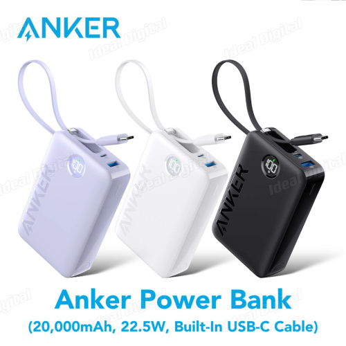 Anker 22.5W Power Bank 20000mAh 行動電源 A1647(22.5W, 內置USB-C充電線) [3色]