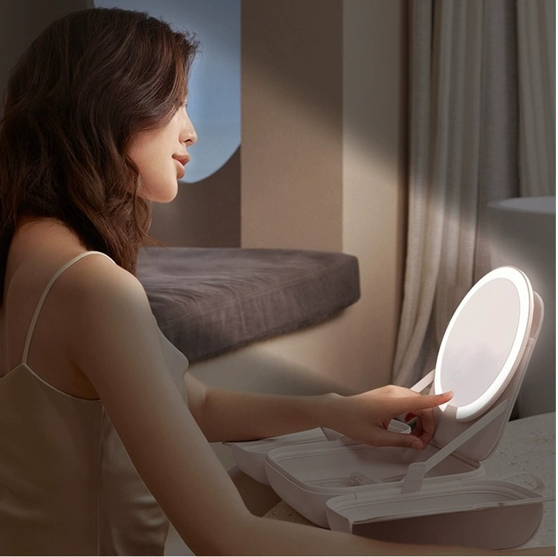 AMIRO Cube S LED磁吸美妝鏡折疊收納化妝箱[米白色包包鏡](香港行貨)