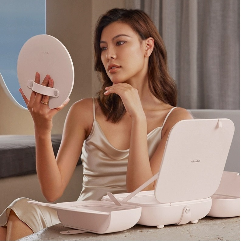 AMIRO Cube S LED磁吸美妝鏡折疊收納化妝箱[米白色包包鏡](香港行貨)