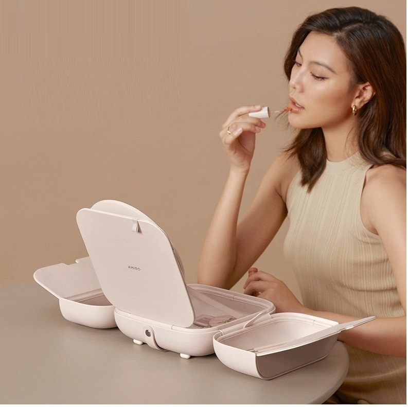 AMIRO Cube S LED磁吸美妝鏡折疊收納化妝箱[米白色包包鏡](香港行貨)