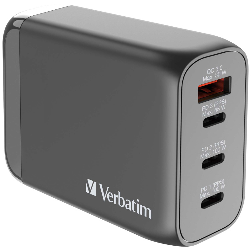 Verbatim 4端口100W PD 3.0 & QC 3.0 GaN旅行充電器 (66967)