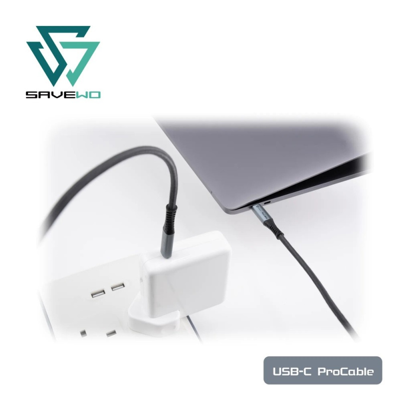 Savewo 救世 ProCable USB-C LED 功率顯示 USB4 Thunderbolt 4 極速充電傳輸線 (1m)
