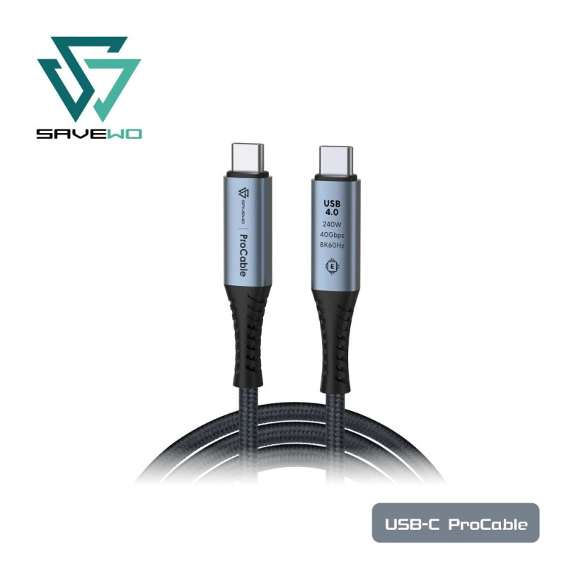 Savewo 救世 ProCable USB-C LED 功率顯示 USB4 Thunderbolt 4 極速充電傳輸線 (1m)