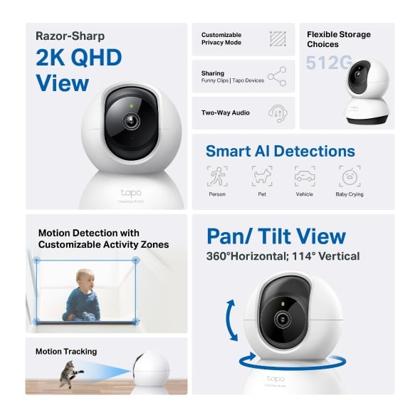 TP-Link Tapo C220 2K QHD Pan/Tilt AI Home Security Wi-Fi Camera 智能WiFi網路攝影機 TP-Link Tapo C220 2K QHD Pan/Tilt AI Home Security Wi-Fi Camera 智能WiFi網路攝影機
