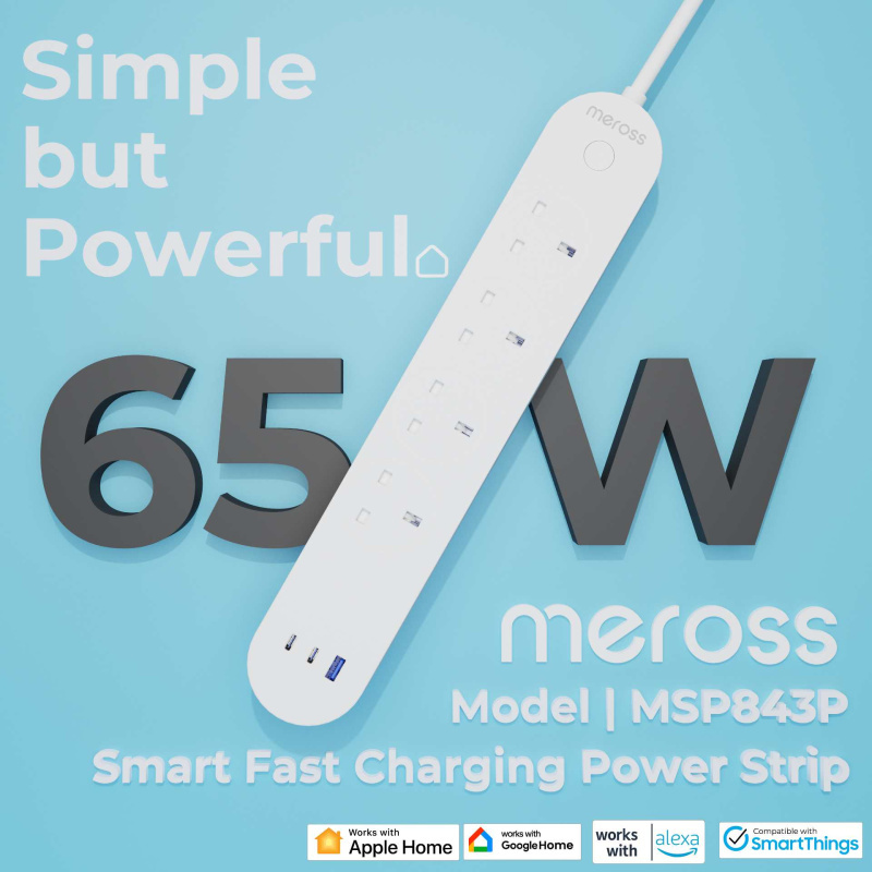 Meross Smart 65W GaN 智能拖板MSP843P +MSS110 優惠套裝[限時送 100W Type-C 充電線 x1]行貨一年保養