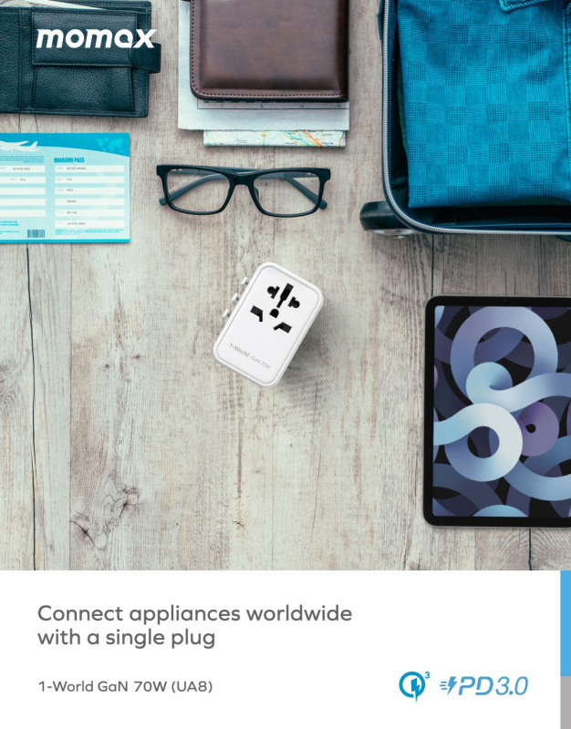 Momax - 1-World 70W GaN  方便式旅行插座 UA8A
