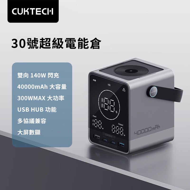 CUKTECH 400000mAh 30號行動電源 [雙向140W閃充/最大5台300W Max輸出/20W無線充電/USB Hub功能]