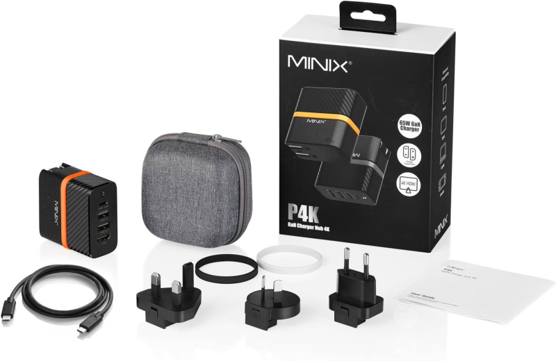 Minix P4K 4K HDMI Hub with 65W GaN Charger Adapter for Switch, Laptop, Smartphone, Tablet