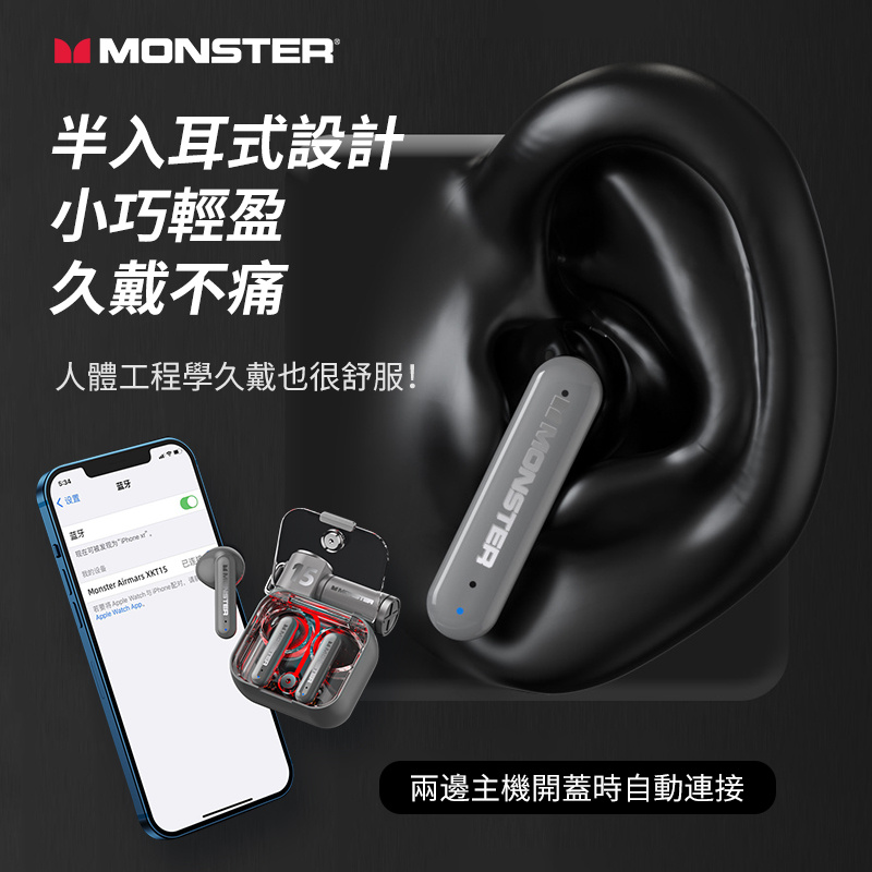 Monster/魔聲 XKT15 藍牙5.3 低延遲遊戲電競真無線耳機