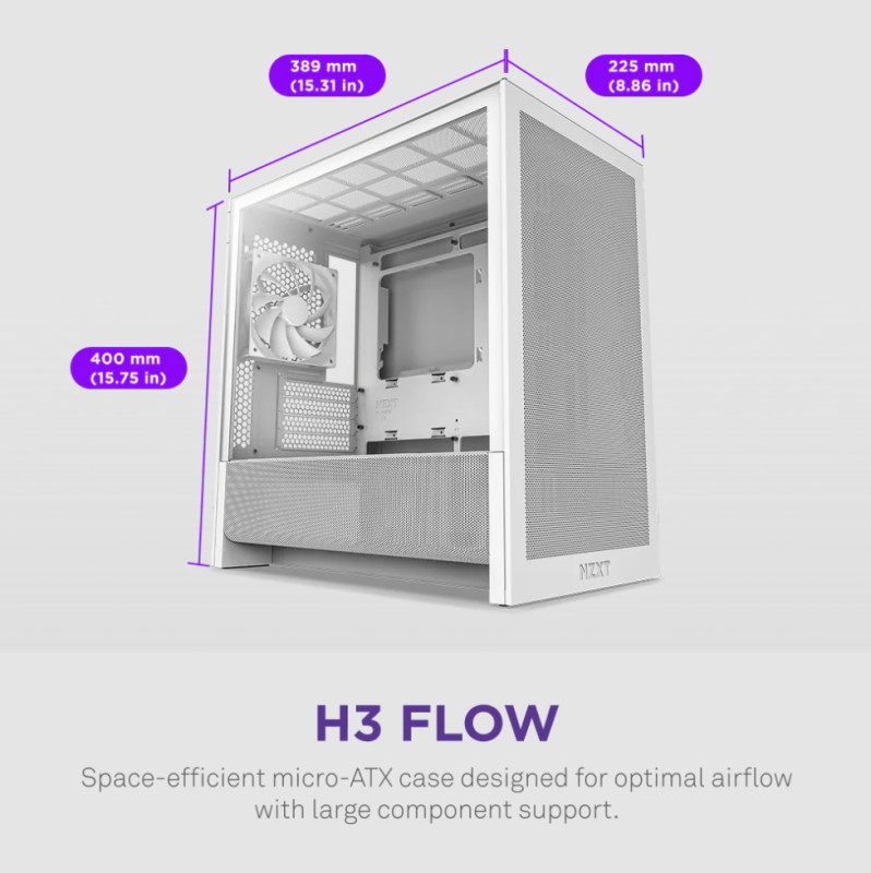 NZXT H3 Flow New Micro-ATX Airflow Case - ( Black / White ) NZXT H3 Flow New Micro-ATX Airflow Case - ( Black / White )
