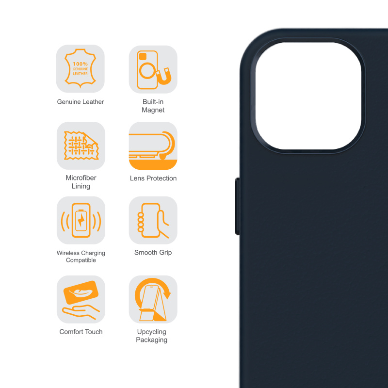 ARMOR iPhone 15系列 全真皮 MagSafe 電話保護殼_海軍藍