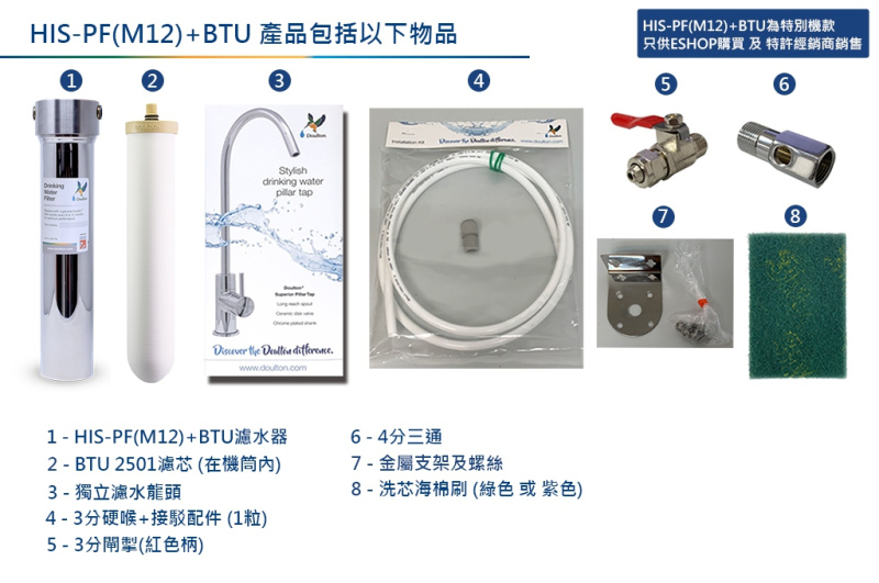 香港代理受權經銷商 Doulton HIS-PF [英國製造] M12 台下式濾水器 | 配 2501濾芯 & 水龍頭 [香港行貨]