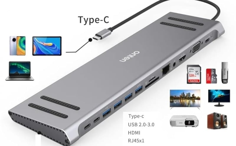ONTEN 13 in 1 USB C Docking Station - Type-C to HDMI/VGA/SD/TF/RJ45/USB 3.0*4/Audio/USB-C*2/PD(3.0) OTN 9199A ONTEN 13 in 1 USB C Docking Station - Type-C to HDMI/VGA/SD/TF/RJ45/USB 3.0*4/Audio/USB-C*2/PD(3.0) OTN 9199A