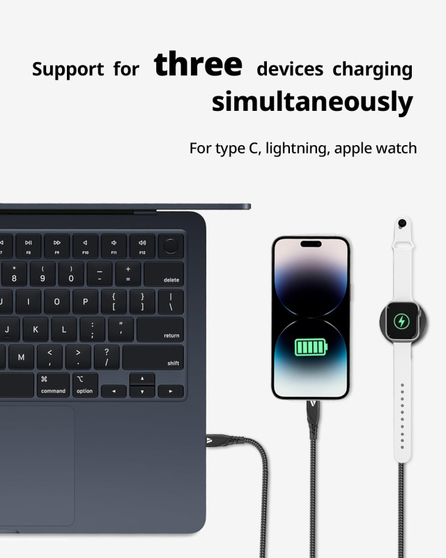 SUPERV CC51 Charging Cable 100W 120cm 5in1 PD100W USB-A/Type-C Wireless Watch Support