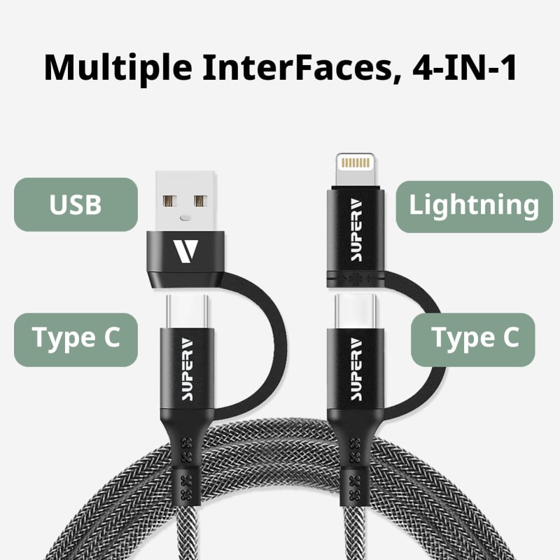 SUPERV CC41 Charging Cable 60W 4in1 PD60W USB-A/Type-C Multiport