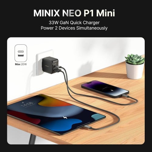 Minix NEO P1 Mini 33W PPS 2-Port GaN Fast Charger 快速充電器 Minix NEO P1 Mini 33W PPS 2-Port GaN Fast Charger 快速充電器