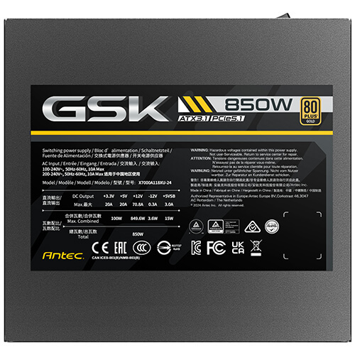 ANTEC GSK ATX3.1 850W 80 PLUS Gold Full Modular 80 PLUS Gold Power Supply ( GSK850-GB ) ANTEC GSK ATX3.1 850W 80 PLUS Gold Full Modular 80 PLUS Gold Power Supply ( GSK850-GB )