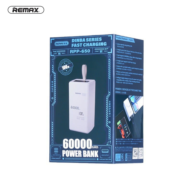 REMAX PD+QC雙向超快充移動電源 60000mAh [支持PD 100W Max輸出]