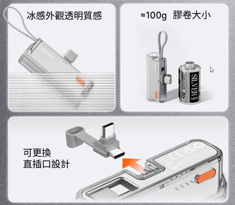 SHARGEEK (SHARGE) Flow Mini 5000mAh 應急膠囊移動電源 SP012 [Type-C+ Lightning插頭]