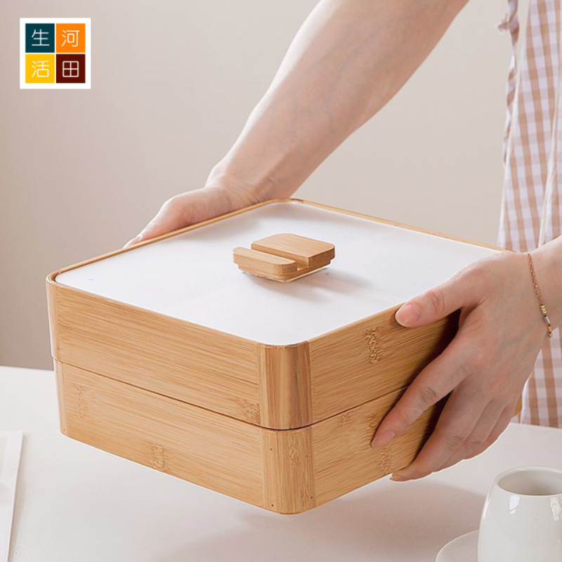 日式分格乾果零食盒(亞加力 / 竹托盤 蓋款)|竹木四格新年全盒|多層設計與防潮蓋