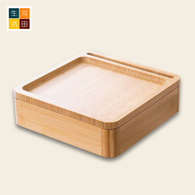 日式分格乾果零食盒(亞加力 / 竹托盤 蓋款)|竹木四格新年全盒|多層設計與防潮蓋