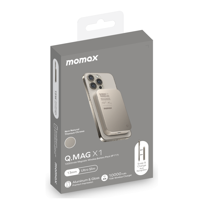 Momax Q.Mag X1 10000mAh 超薄磁吸流動電源 Titanium IP117