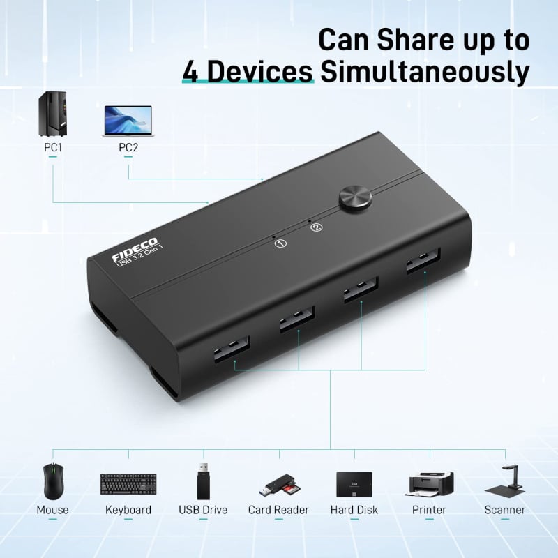 Fideco USB 3.2 Gen 1 KVM Switch Selector HKV24U3
