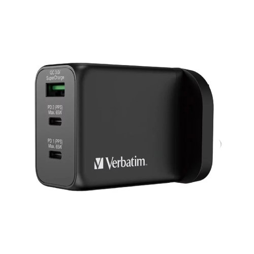 Verbatim 3 Port 65W PD 3.0 & QC 3.0 GaN 充電器 66716