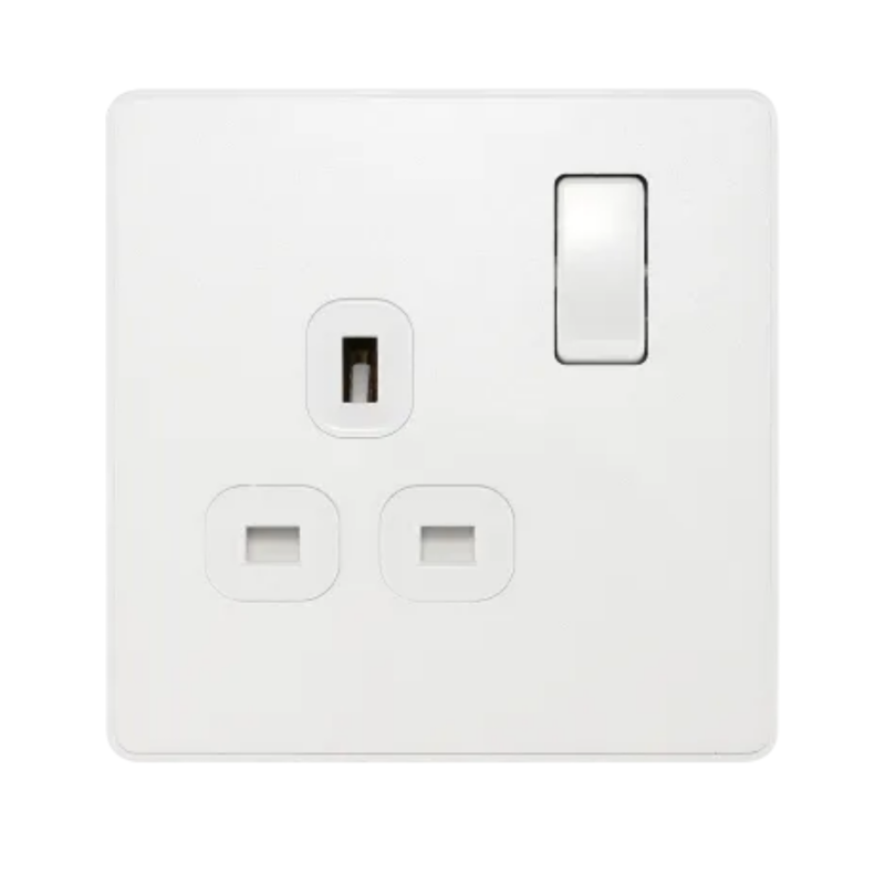 英國 BG British General Evolve PCDCL21W IP20 13A 插座-獨立開關 1G 單位 Pearlescent White 珠光白-香港代理