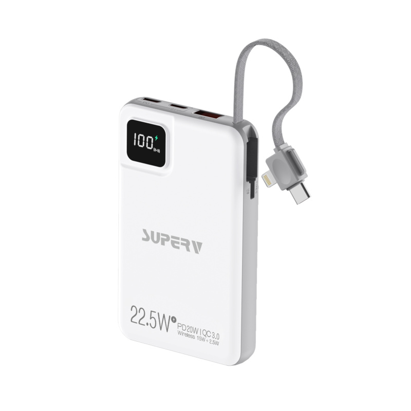 SUPERV Power12 Power Bank 10000mAh 20W Built-in 2-in-1 Type-C & Lightning Cable 3-in-1 MagSafe Wireless Charging