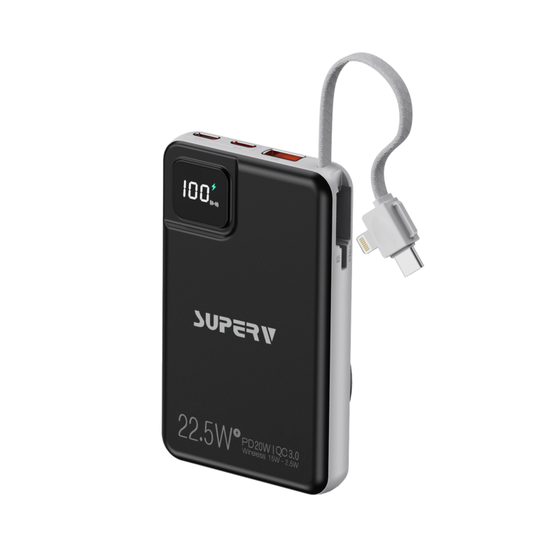 SUPERV Power12 Power Bank 10000mAh 20W Built-in 2-in-1 Type-C & Lightning Cable 3-in-1 MagSafe Wireless Charging