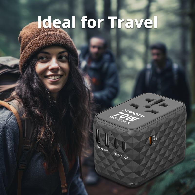 SUPERV G54 Travel Charger 70W 3xUSB-C 2xUSB-A Multi-Outlet Global Adapter
