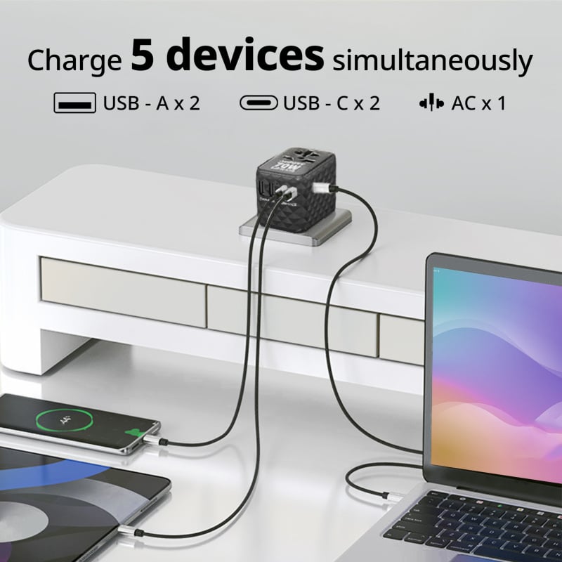 SUPERV G54 Travel Charger 70W 3xUSB-C 2xUSB-A Multi-Outlet Global Adapter