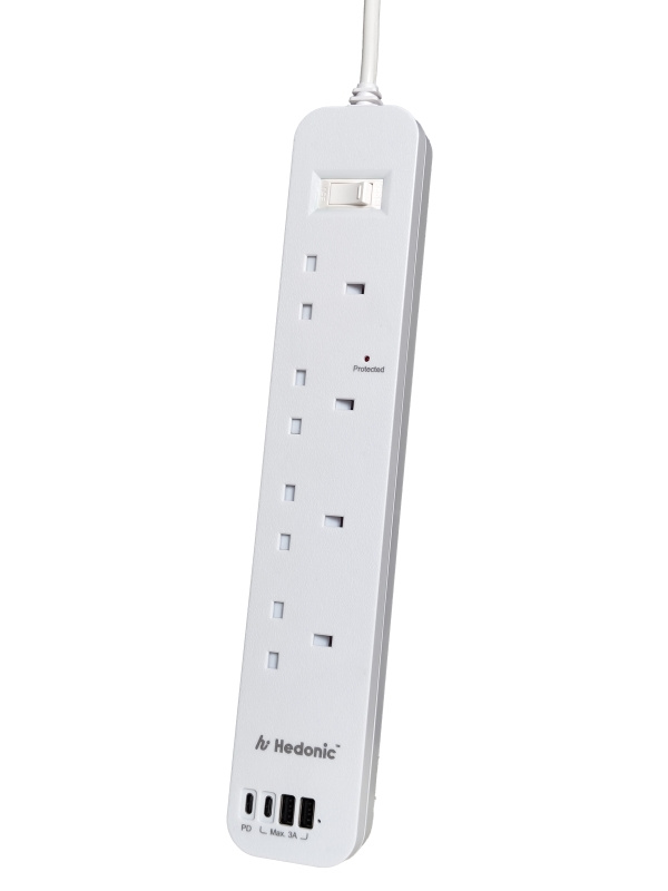 Hedonic 4 位防雷保拖板連 4 USB Ports [HIPS404001/HIPS404002][2色]