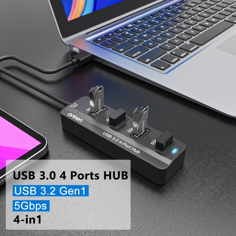 Onten USB3.0 x 4 Ports Hub and Power Supply Port OTN-5305
