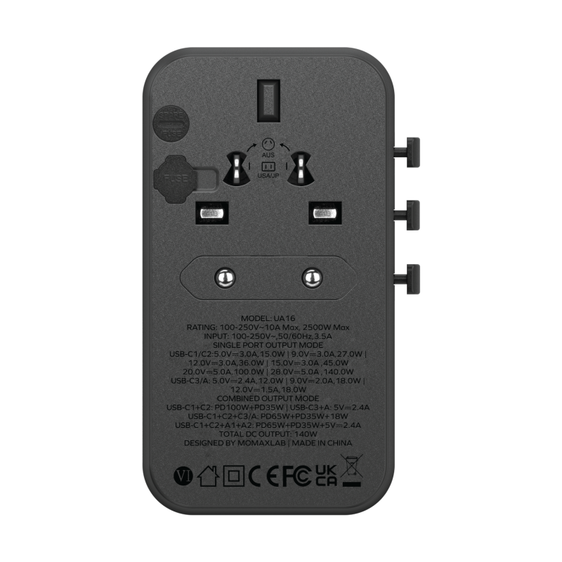 MOMAX 1-World 140W 4-插口 + AC旅行充電插座 (內附140W USB-C充電線) UA16